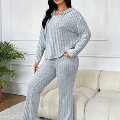 Solid Long Sleeve Hoodie & Pants Outfits 2 Piece Set