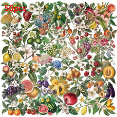 50pcs Vintage Plant & Fruit Stickers for DIY Luggage Party Food Labels