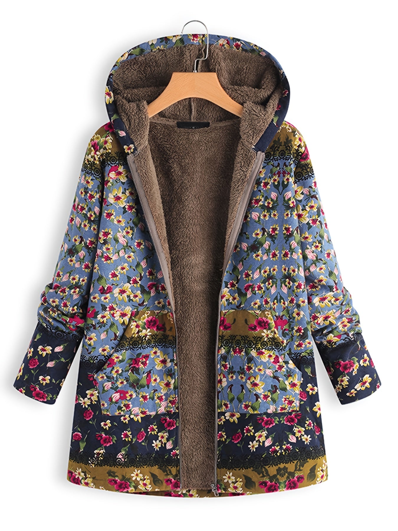 Floral Print Hooded Padded Coat Winter Outerwear