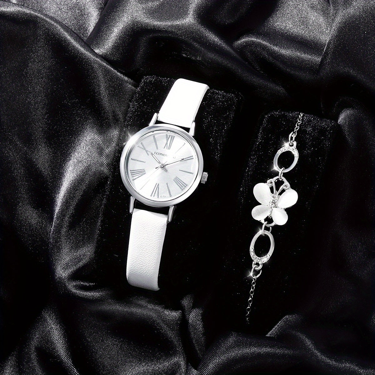 2pcs Student Number Roman Leather Watch Set