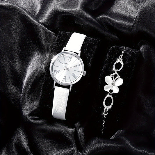 2pcs Student Number Roman Leather Watch Set
