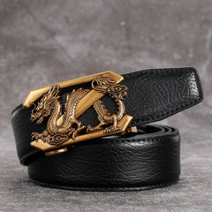 Vintage Men's Belt Golden Dragon Pattern Automatic Buckle