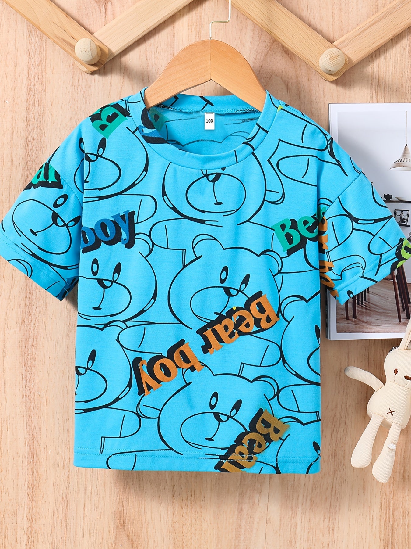 Bear Print Loose Short sleeved T shirt For Baby Boys