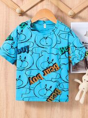 Bear Print Loose Short sleeved T shirt For Baby Boys