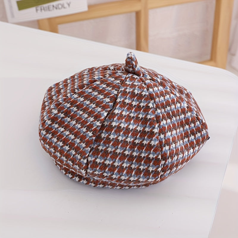 Houndstooth Pattern Newsboy Cap Beret For Kids