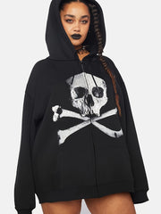 Gothic Skull Print Long Sleeve Hoodie