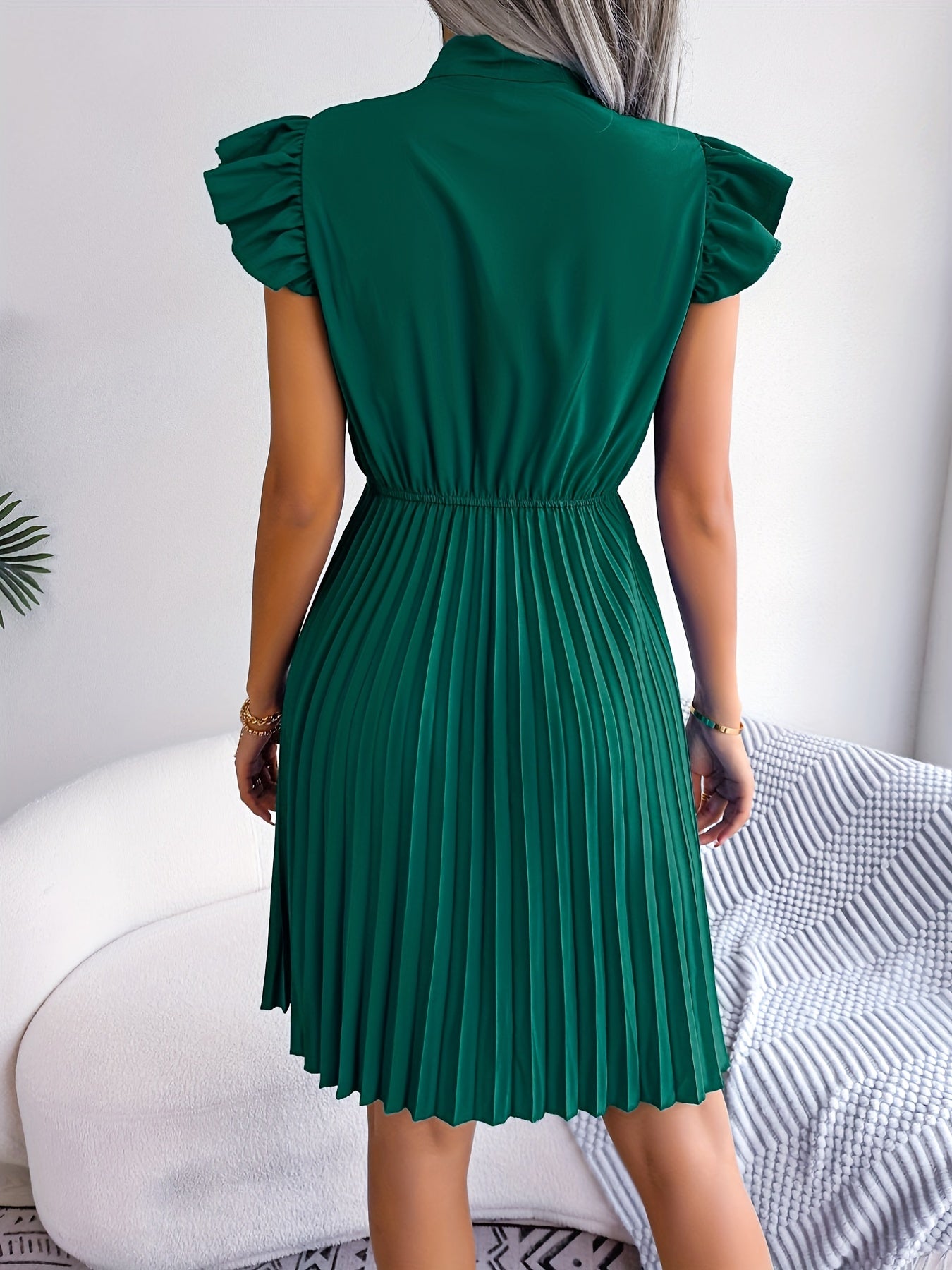 Ruffle Trim Pleated Dress for Women
