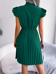 Ruffle Trim Pleated Dress for Women