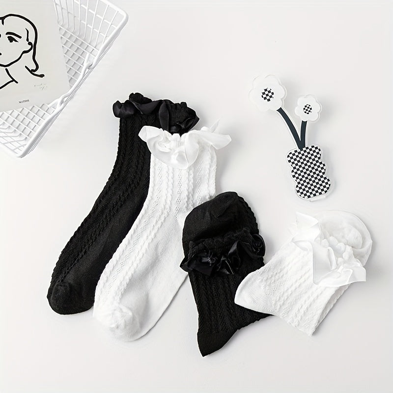 4 Pairs Textured Ruffle Socks Women's Stockings