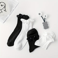4 Pairs Textured Ruffle Socks Women's Stockings