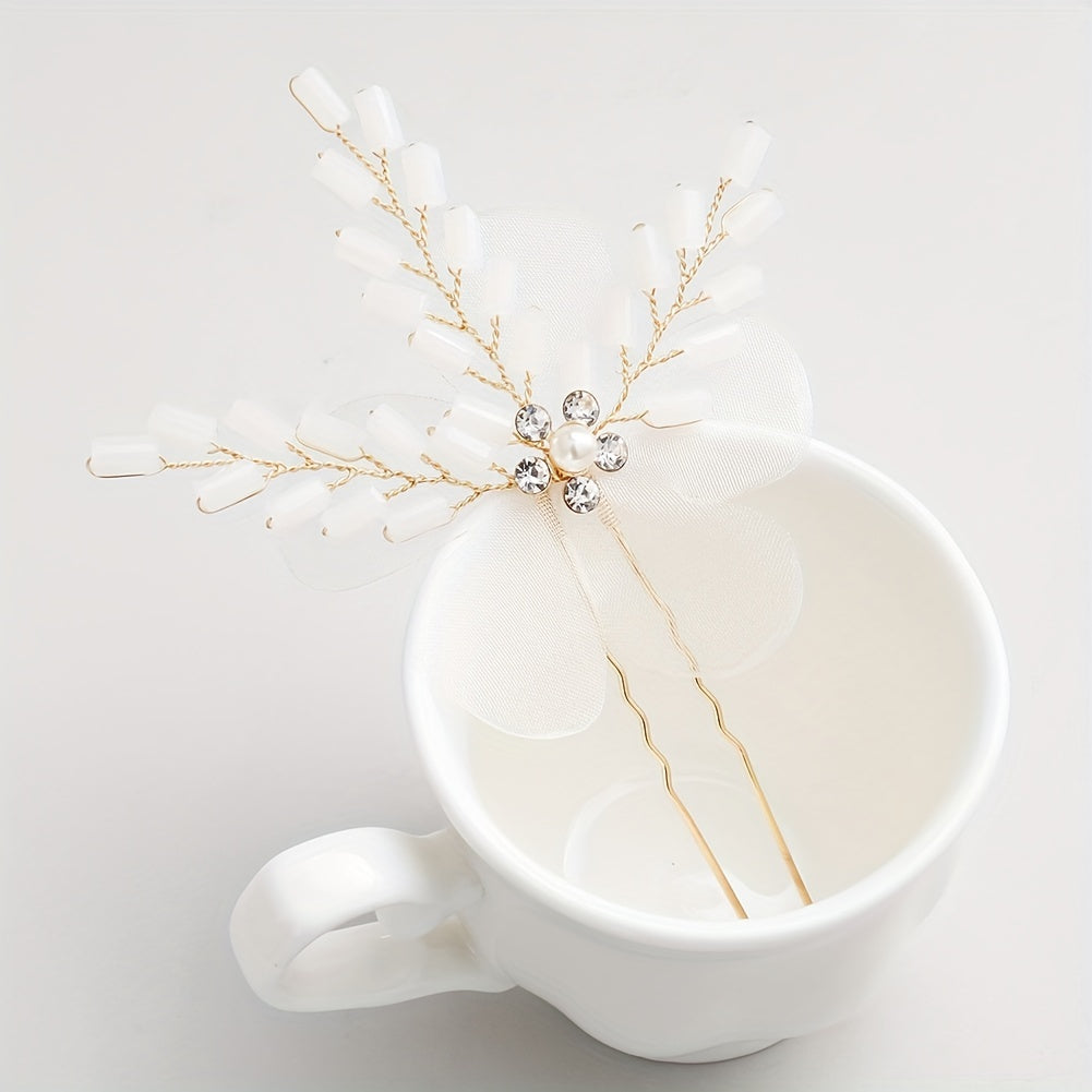 Bridal Fabric Hairpin Jade Crystal Hairpin Wedding Dress Accessories
