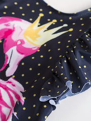 Flamingo Print Ruffled Onesie Swimsuit for Baby Girls