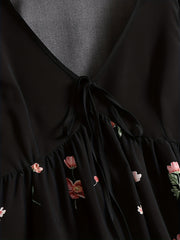 Floral Print Ruffle Sleeve V Neck Knot Mini Dress