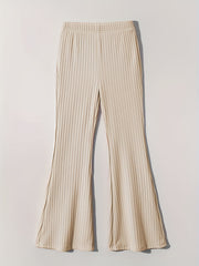 Girls' Stretchy Ribbed Knit Flare Pants Elastic Waist