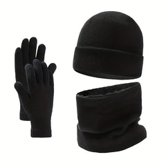 Men's Winter Hat Scarf Gloves Set Velvet Lining