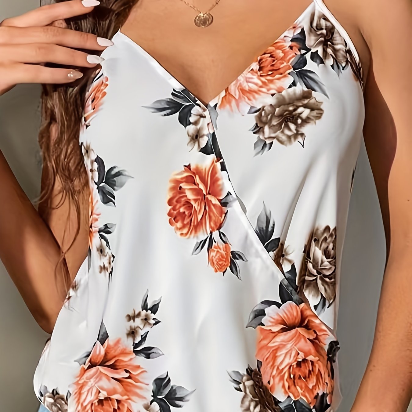 Floral Print Cami Top V Neck Sleeveless Summer Top