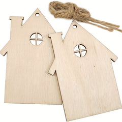10 Packs Wooden House Cutout Ornaments Small Wood House Crafts