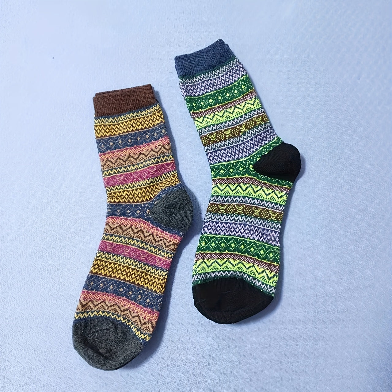 5 Pairs Geometric Pattern Socks Colorblock Crew Socks Women's Stockings