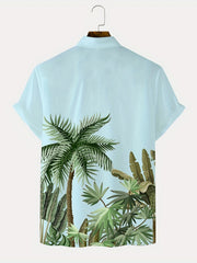 Coconut Tree Print Hawaiian Shirt for Summer Vacation Resort