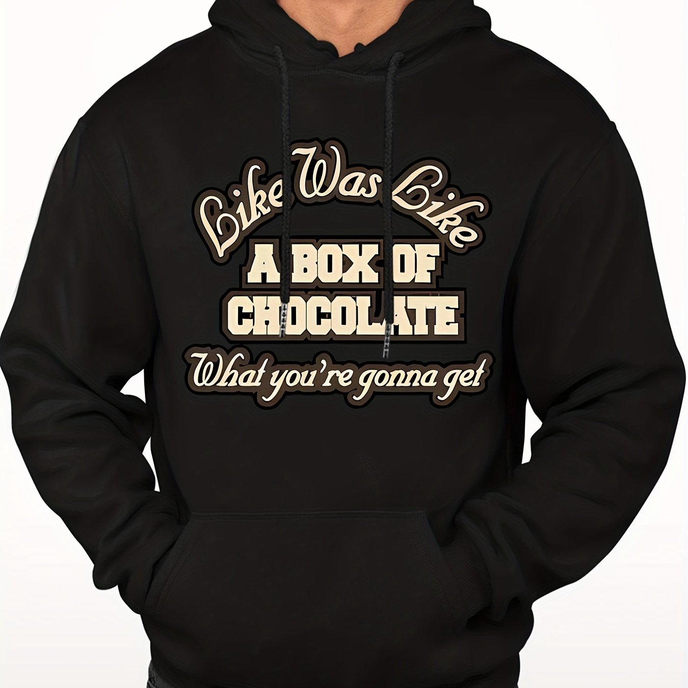 Men's Chocolate Print Hooded Sweatshirt for Autumn and Winter