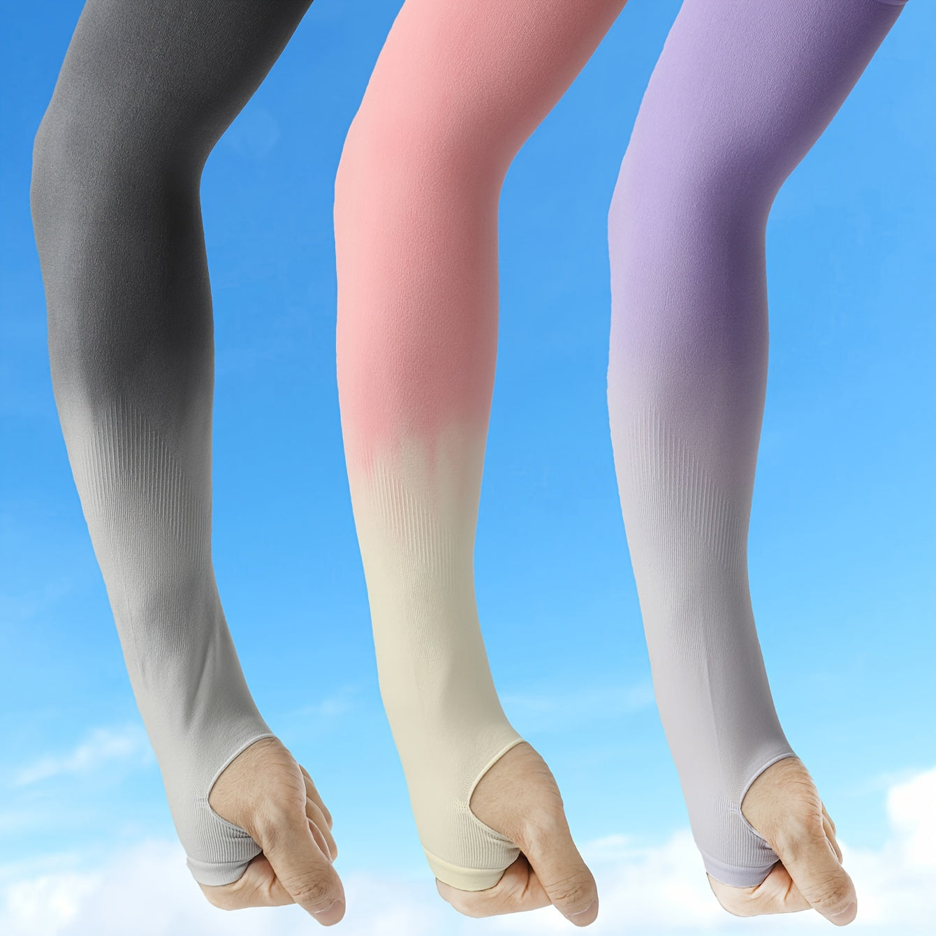 3 Pairs Gradient UV Protection Arm Cover Breathable Elastic Arm Sleeves