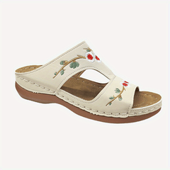 Women's Flower Embroidered Wedge Slippers Open Toe Non Slip Beach Slides