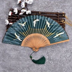Crane Figure Folding Fan Women's Chinese Cultural Creative Fan