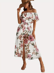 Floral Print Off Shoulder Romper Boho Short Sleeve Romper