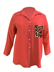 Colorblock Leopard Print Button Up Long Sleeve Shirt