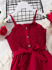 Girls Frill Trim Shirred Belted Cami Rompers - Summer Clothes