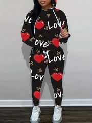 Letter & Heart Print Hoodie & Joggers Set