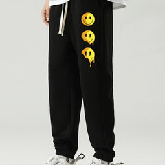 Men's Smiling Face Print Drawstring Sports Trousers