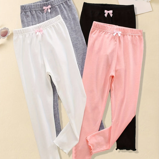 Kid Girls 4 Piece Bow Knot Front High Elastic Waist Leggings Pants