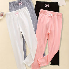 Kid Girls 4 Piece Bow Knot Front High Elastic Waist Leggings Pants