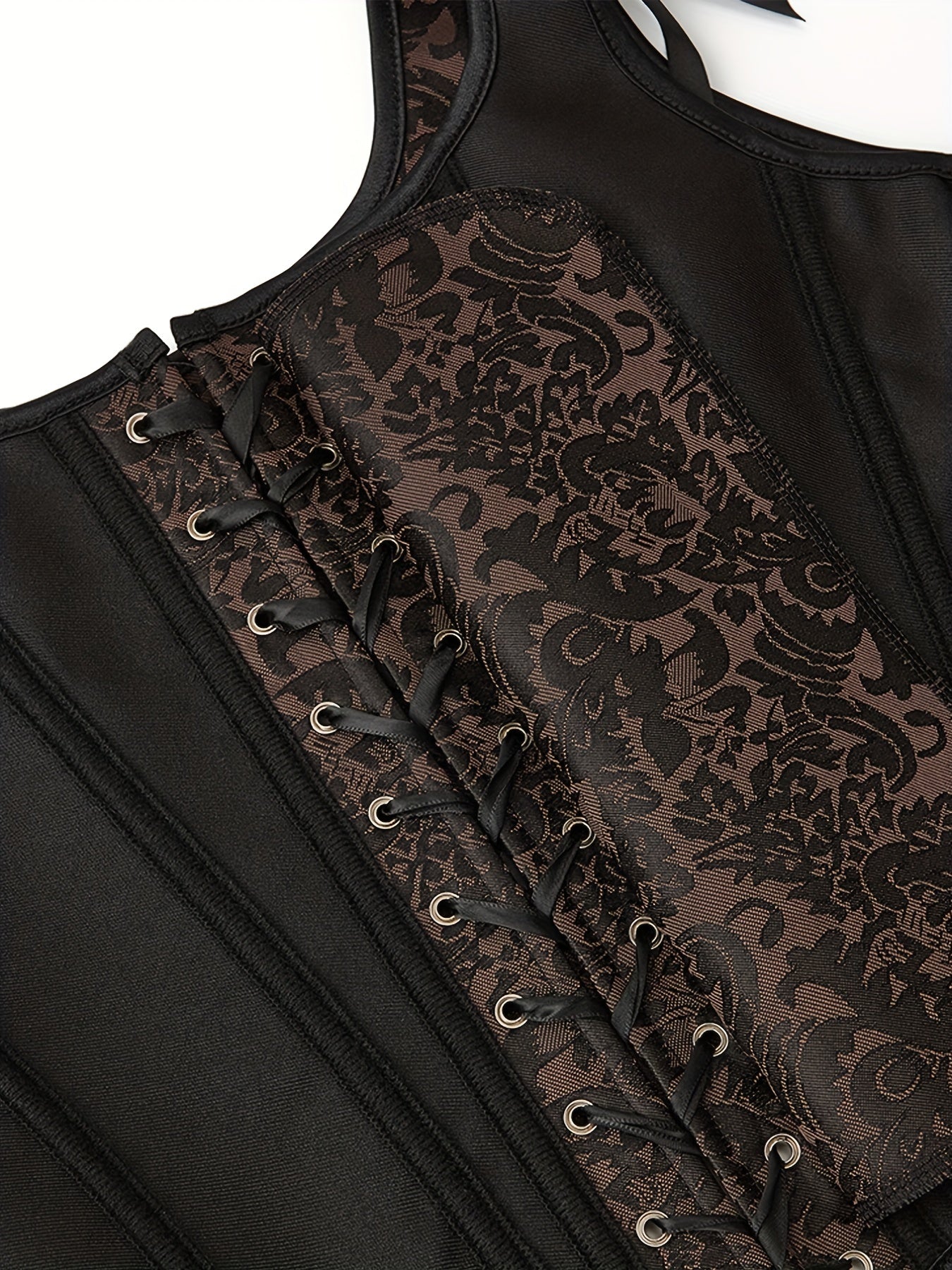 Jacquard Shaping Corset Tops Tummy Control Lace Up Slimmer Sleeveless Top
