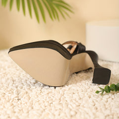 Women's Closed Toe High Heel Pumps with Buckle Strap