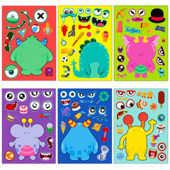 6 Sheets Monster Face Changing Puzzle Stickers Self-adhesive Cartoon Stickers