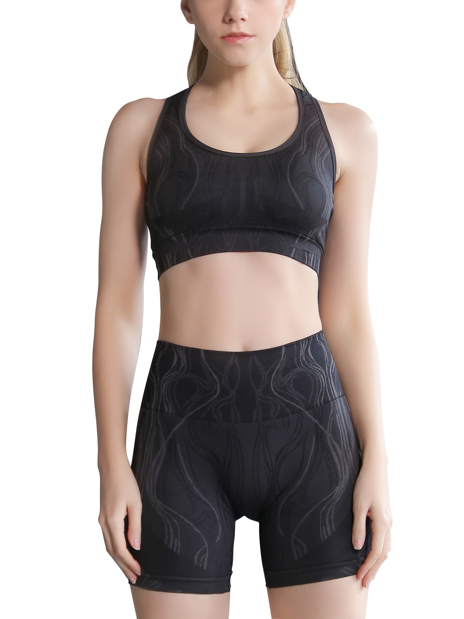 2pcs Seamless Workout Set: Sports Bra & High Waist Shorts