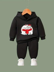 Lovely Puppy & Kitty Print Hoodies Jogger Set for Girls