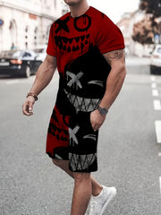 Men's Grimace Print T-shirt & Active Shorts Set for Summer Sports