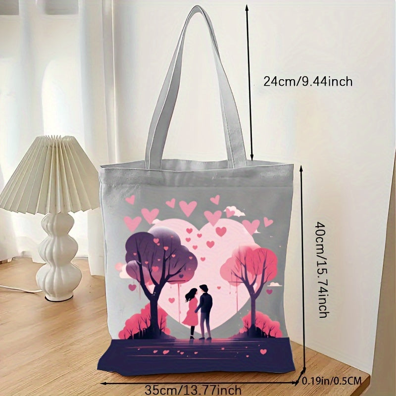 Love Pattern Tote Bag Casual Canvas Shoulder Bag for Fitness Daily Use