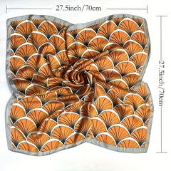 Ginkgo Leaf Print Square Scarf Satin Neckerchief Bandana Women Head Wrap