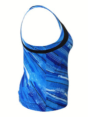 Colorblock Striped Round Neck Fitness Tank Top