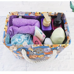 Cartoon Print Bath Basket Portable Storage Bag Travel Organizer