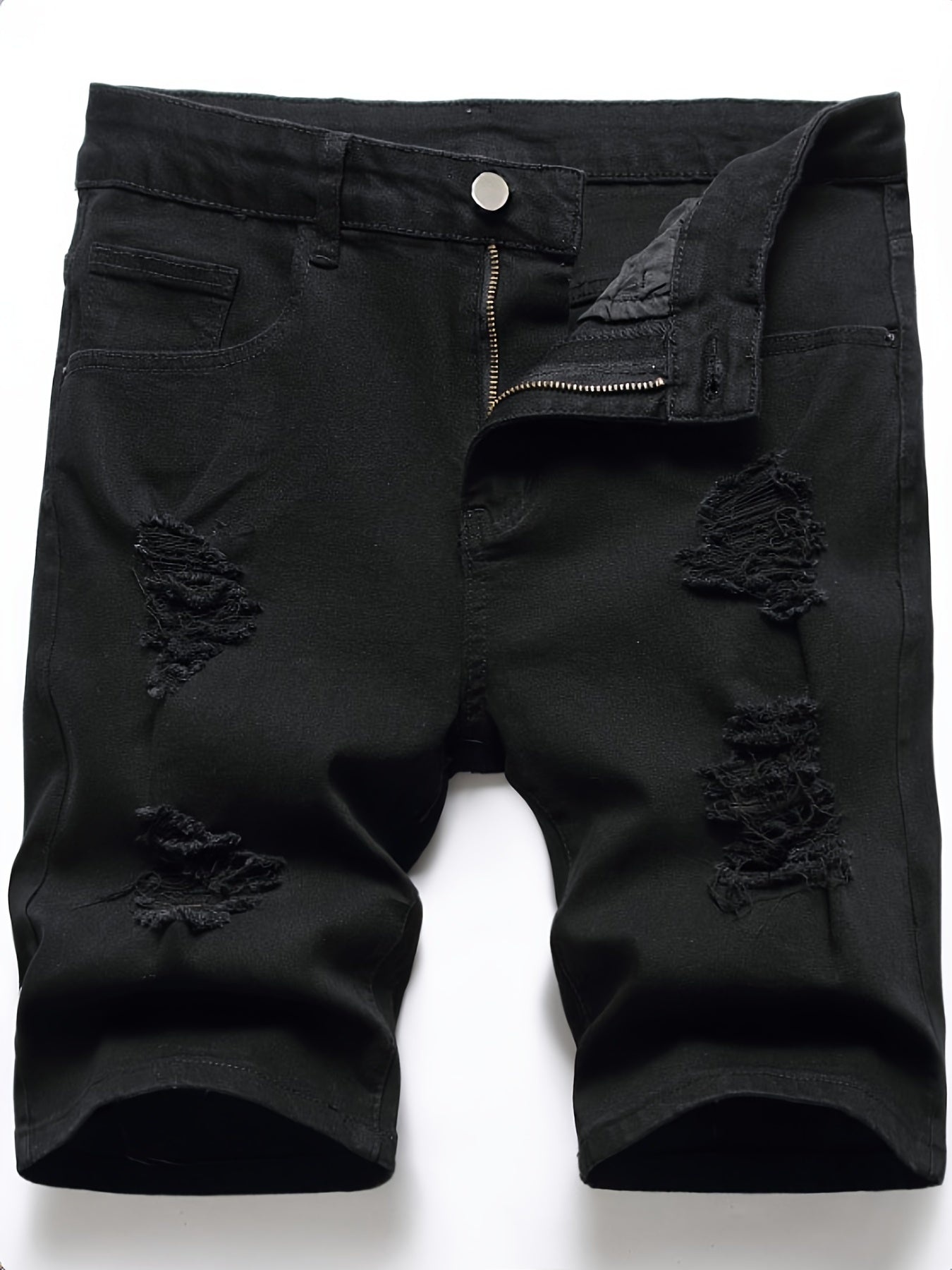 Men's Distressed Denim Shorts Mid Stretch Casual Street Style