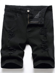 Men's Distressed Denim Shorts Mid Stretch Casual Street Style