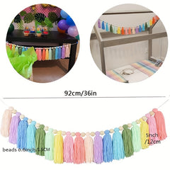 Colorful Rainbow Tassel Carnival Garland Wall Hanging Fall Decor