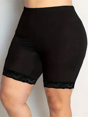 Casual Shorts Women's Plus Solid Contrast Lace Trim Legging Shorts