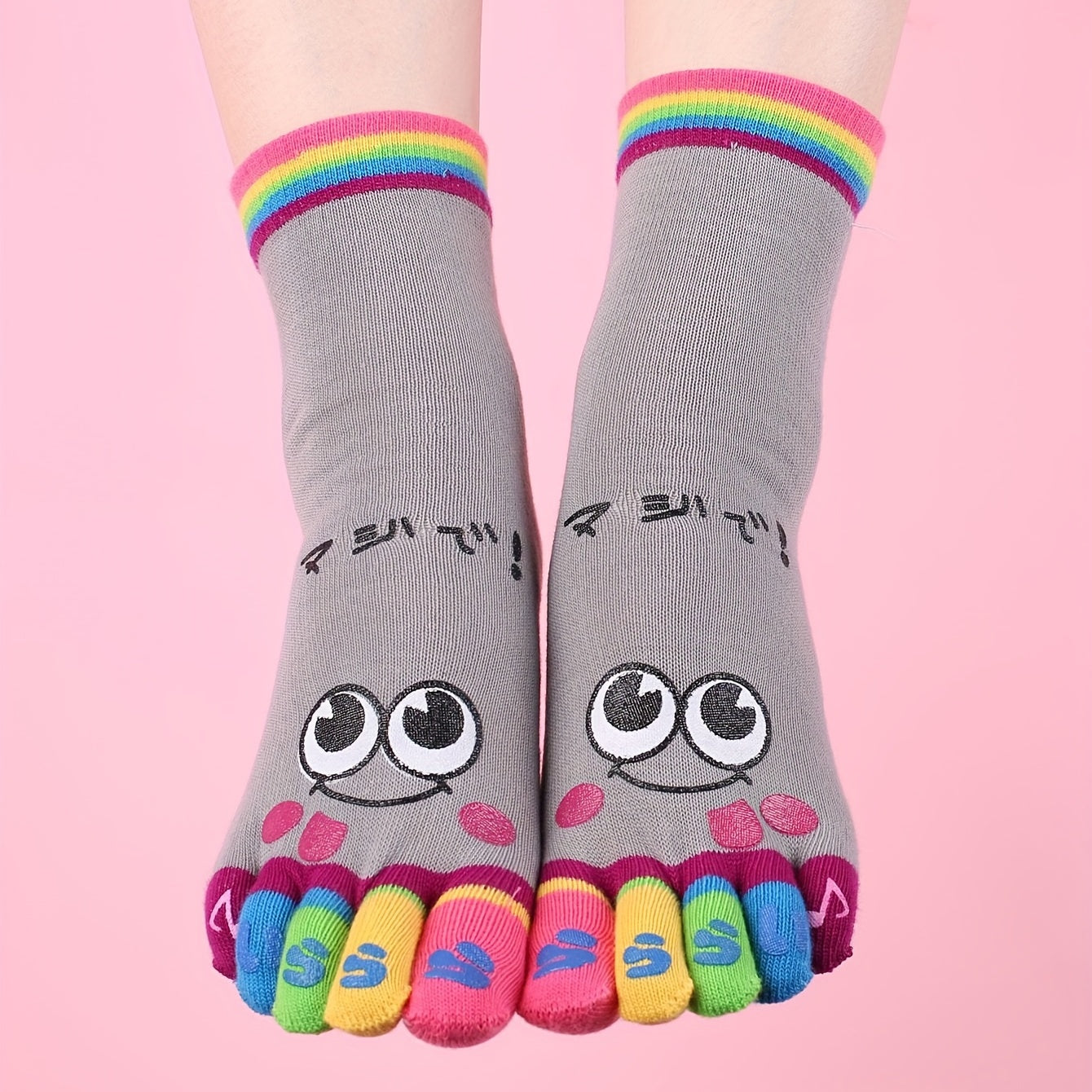 Cartoon Print Toe Socks Colorful Women's Sports Socks