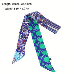 Flower Print Skinny Scarf Long Ribbon Neckerchief Satin Decorative Hair Ribbon